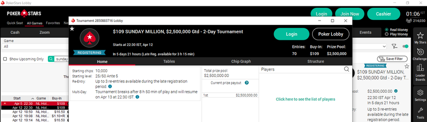PokerStars Increases Sunday Million Guarantee to $2.5 Million Following Another Record Turnout